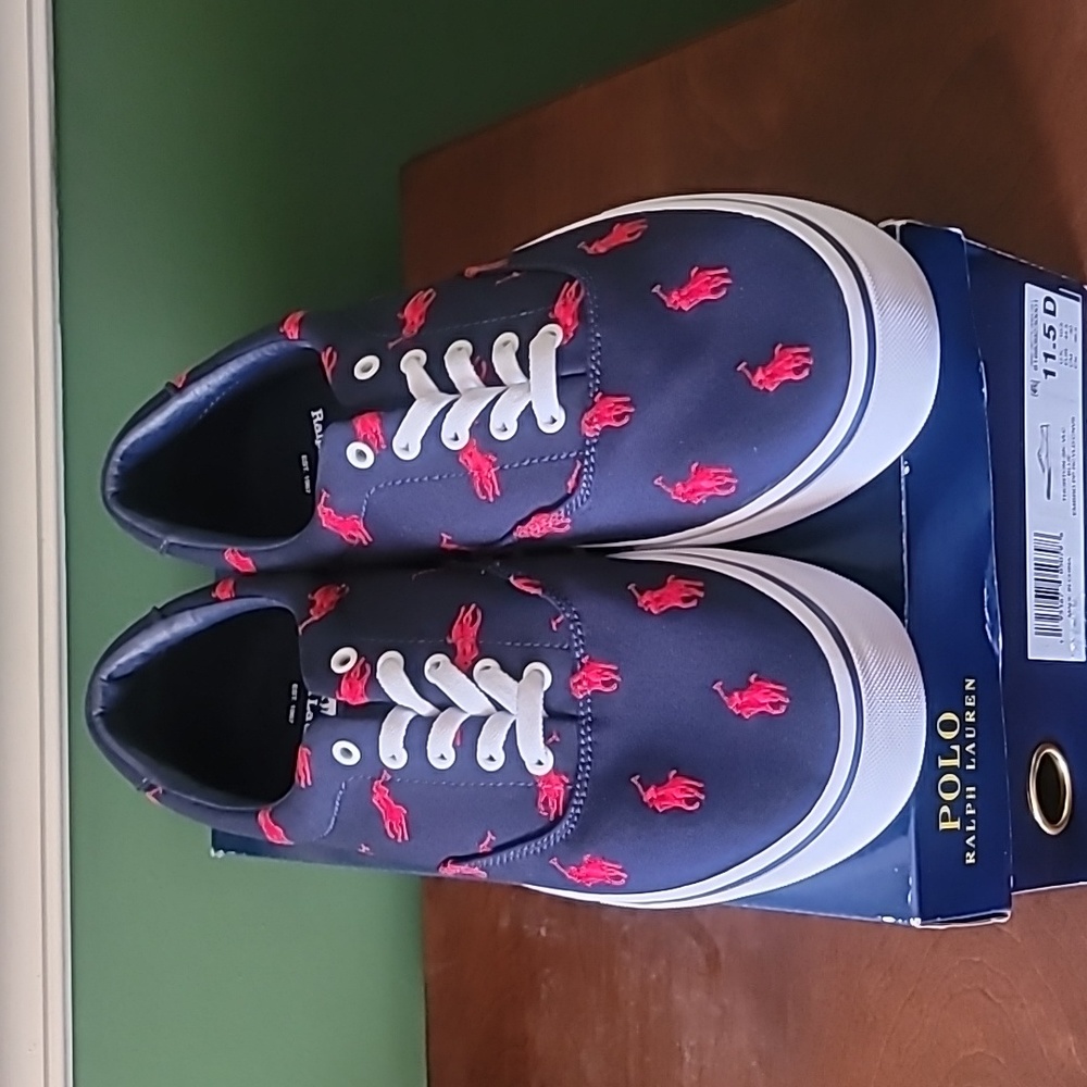 NIB POLO RALPH LAUREN Men's Thorton Allover Pony Sneaker Red / Navy size 11.5